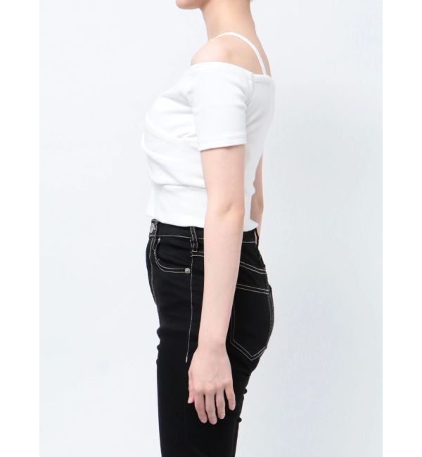 GYDA「ハーフスリーブカシュクールオフショルショートトップス」|Tシャツ・カットソー|