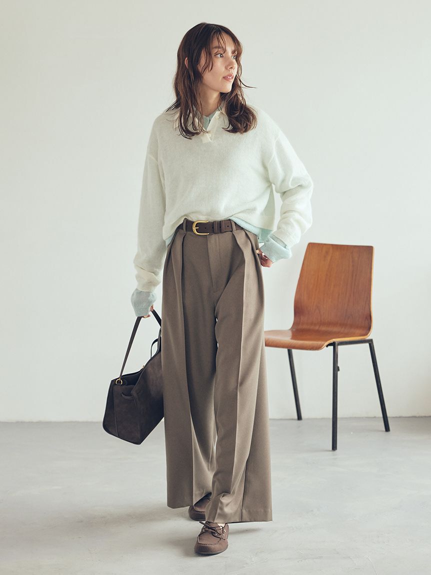 Mila Owen「ウエストベルトタックワイドパンツ」|チノ|