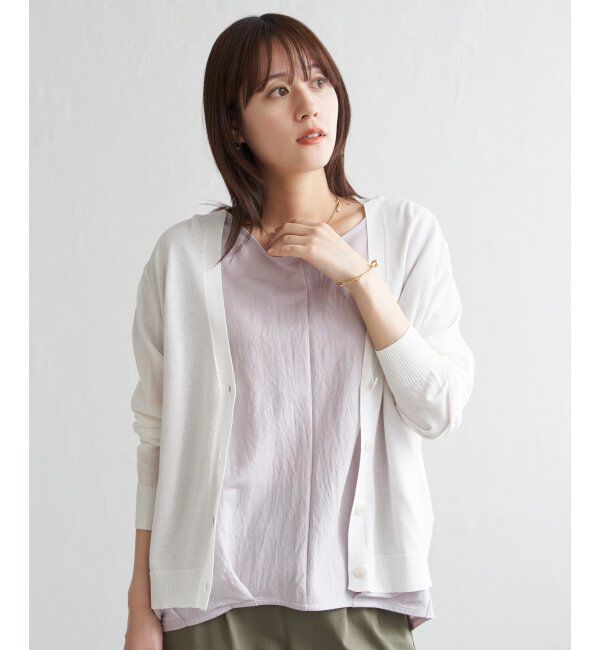 ikka「【洗濯機で洗える／接触冷感】針抜きシアーニットカーディガン【UVカット】」|その他|オフホワイト