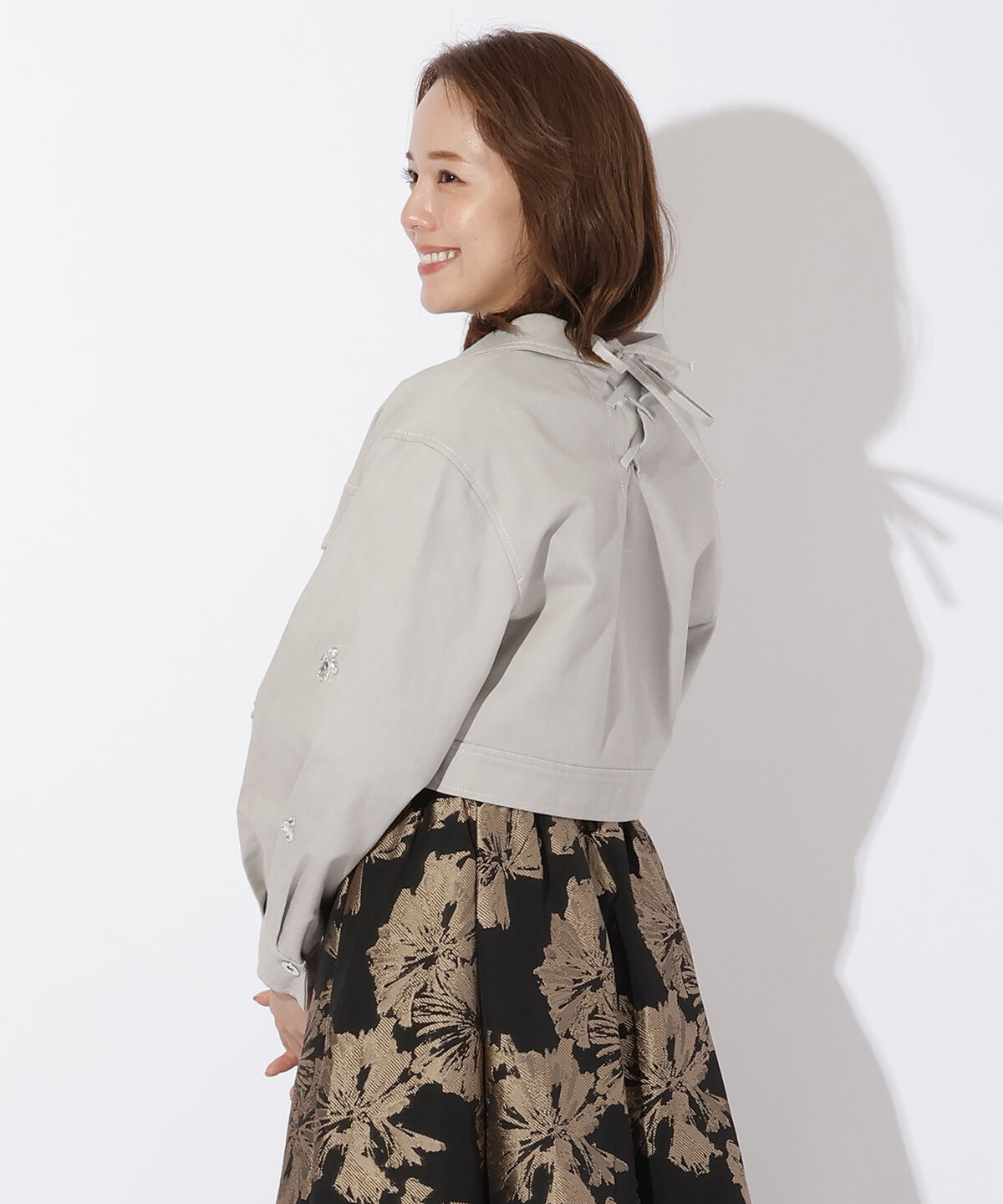 アンドクチュール「ビジュー付きデニムジャケット」|デニムジャケット|