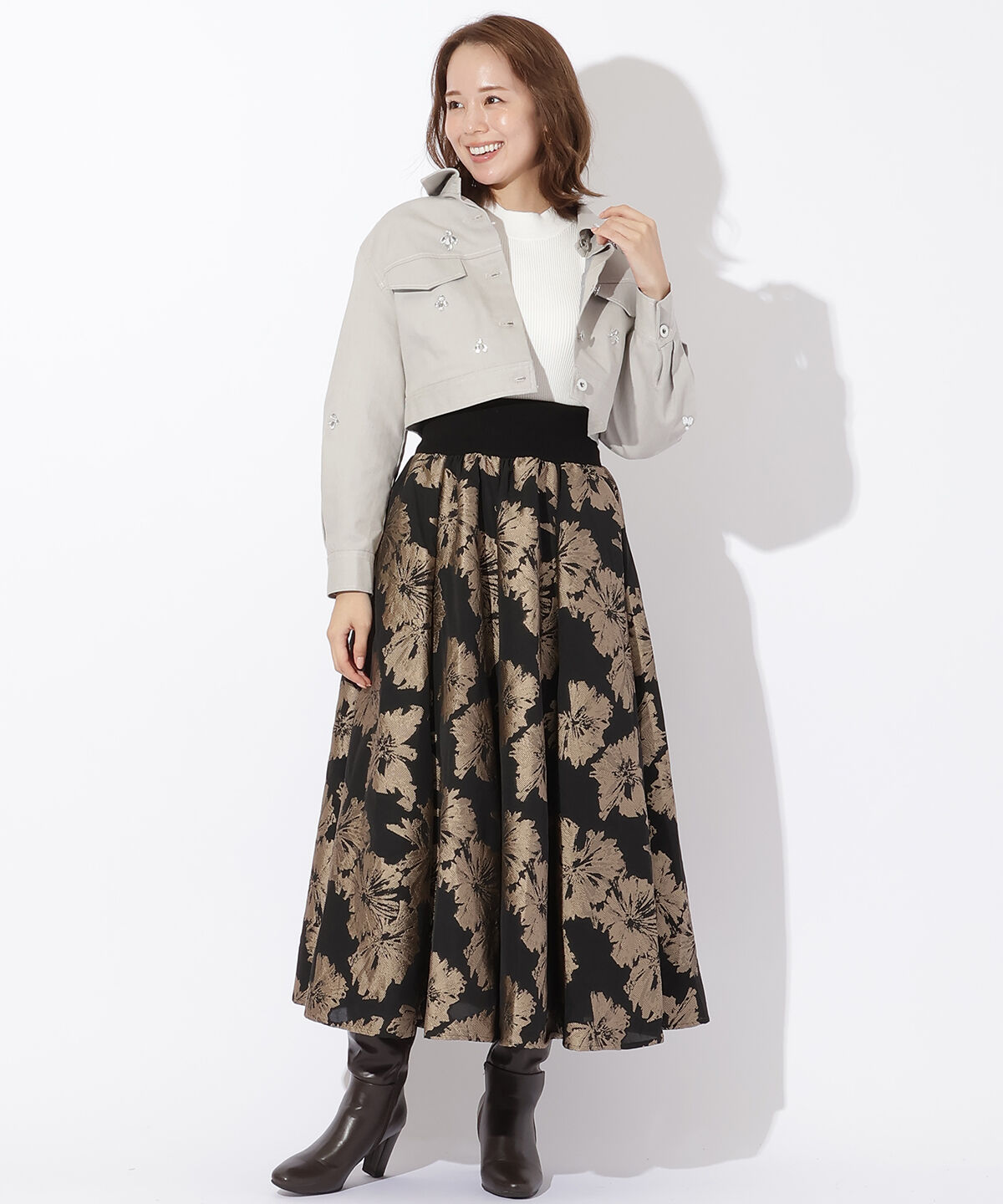 アンドクチュール「ビジュー付きデニムジャケット」|デニムジャケット|