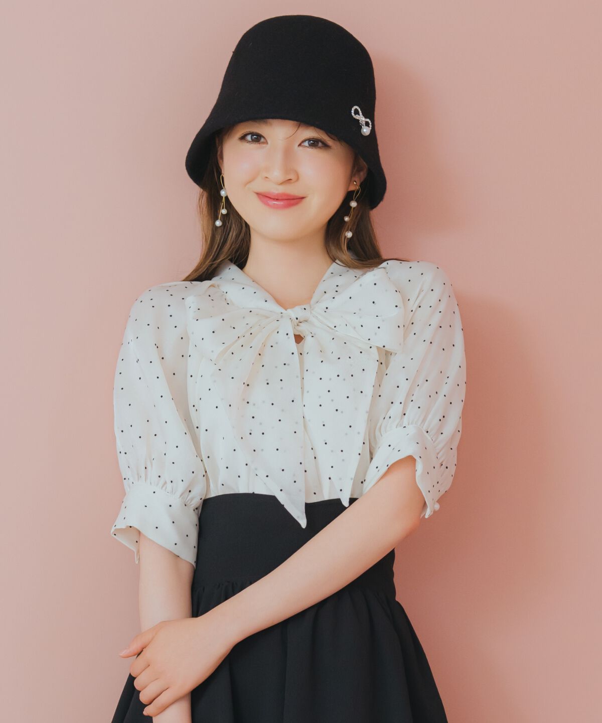 WILLSELECTION「リボンタイラグランパフブラウス」|シャツ・ブラウス|白系水玉