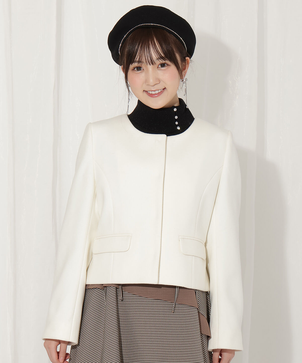 WILLSELECTION「ビジューリボンノーカラーコート」|ノーカラーコート|