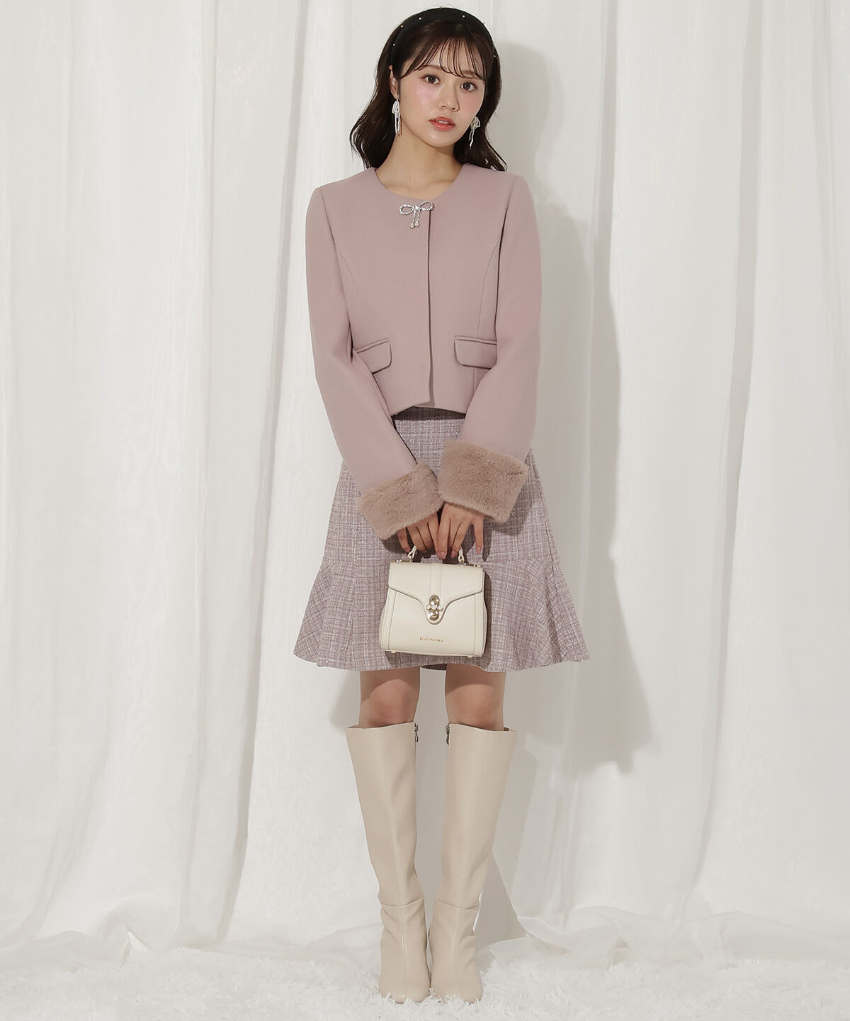 WILLSELECTION「ビジューリボンノーカラーコート」|ノーカラーコート|