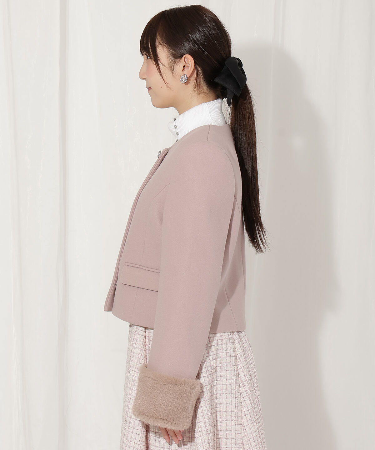 WILLSELECTION「ビジューリボンノーカラーコート」|ノーカラーコート|