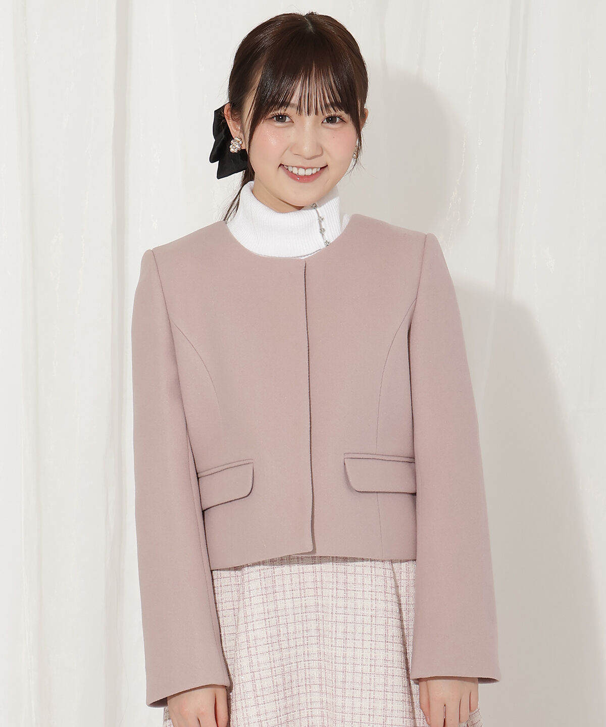 WILLSELECTION「ビジューリボンノーカラーコート」|ノーカラーコート|