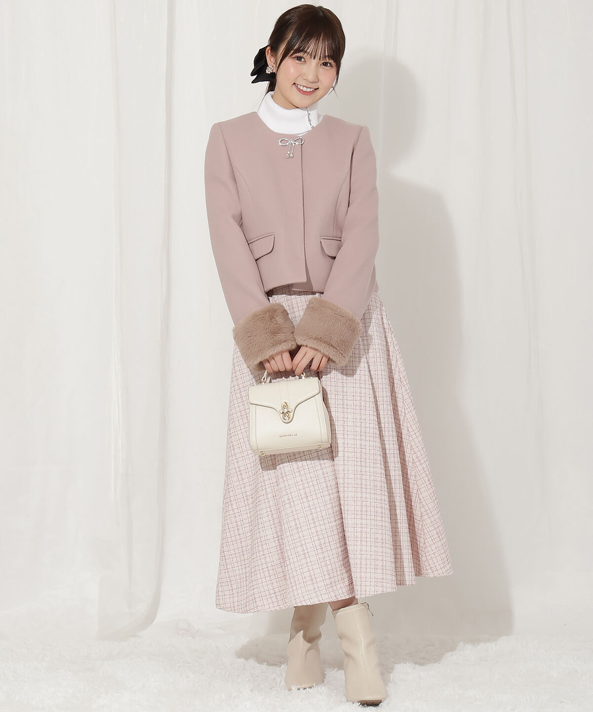 WILLSELECTION「ビジューリボンノーカラーコート」|ノーカラーコート|