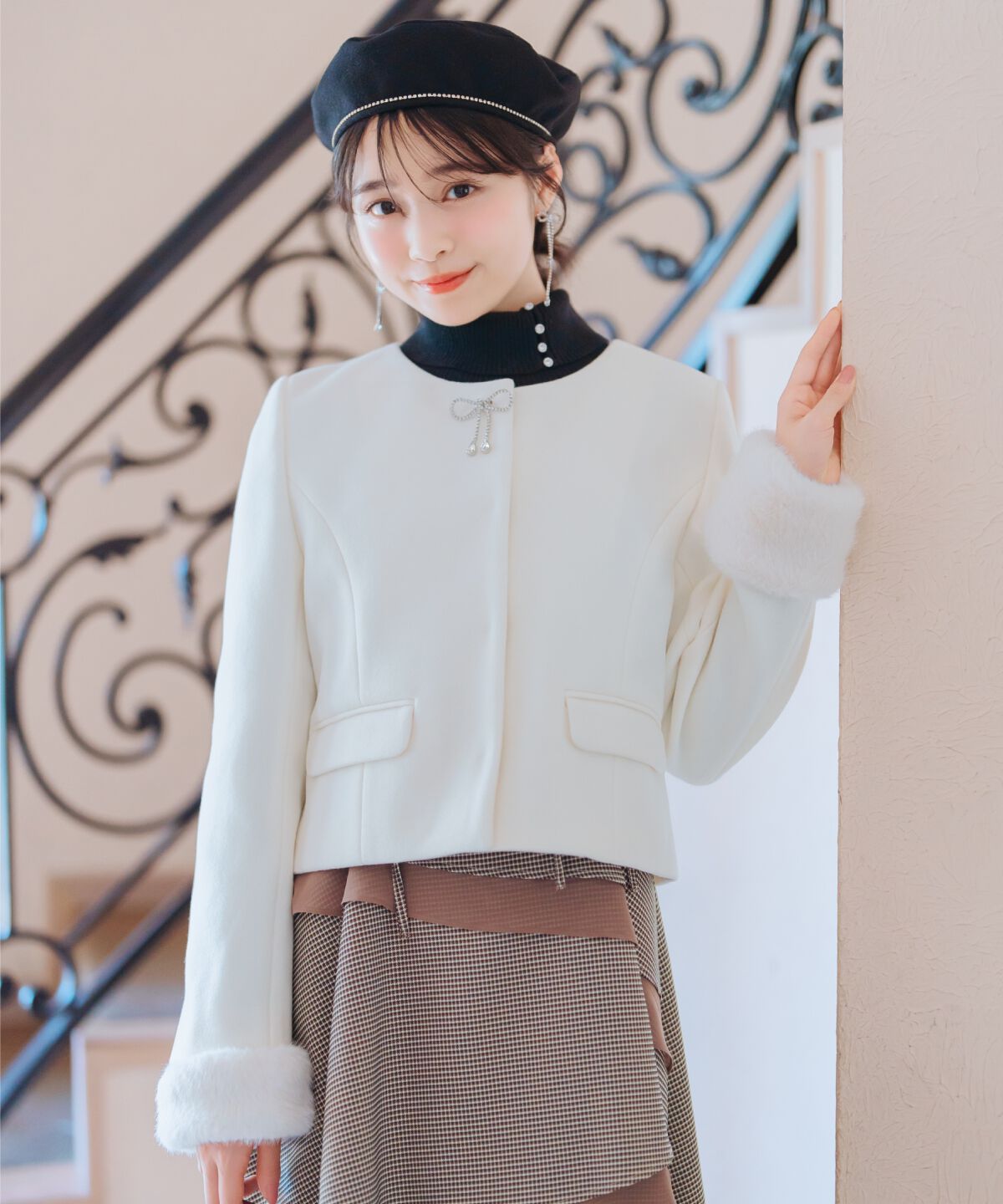 WILLSELECTION「ビジューリボンノーカラーコート」|ノーカラーコート|