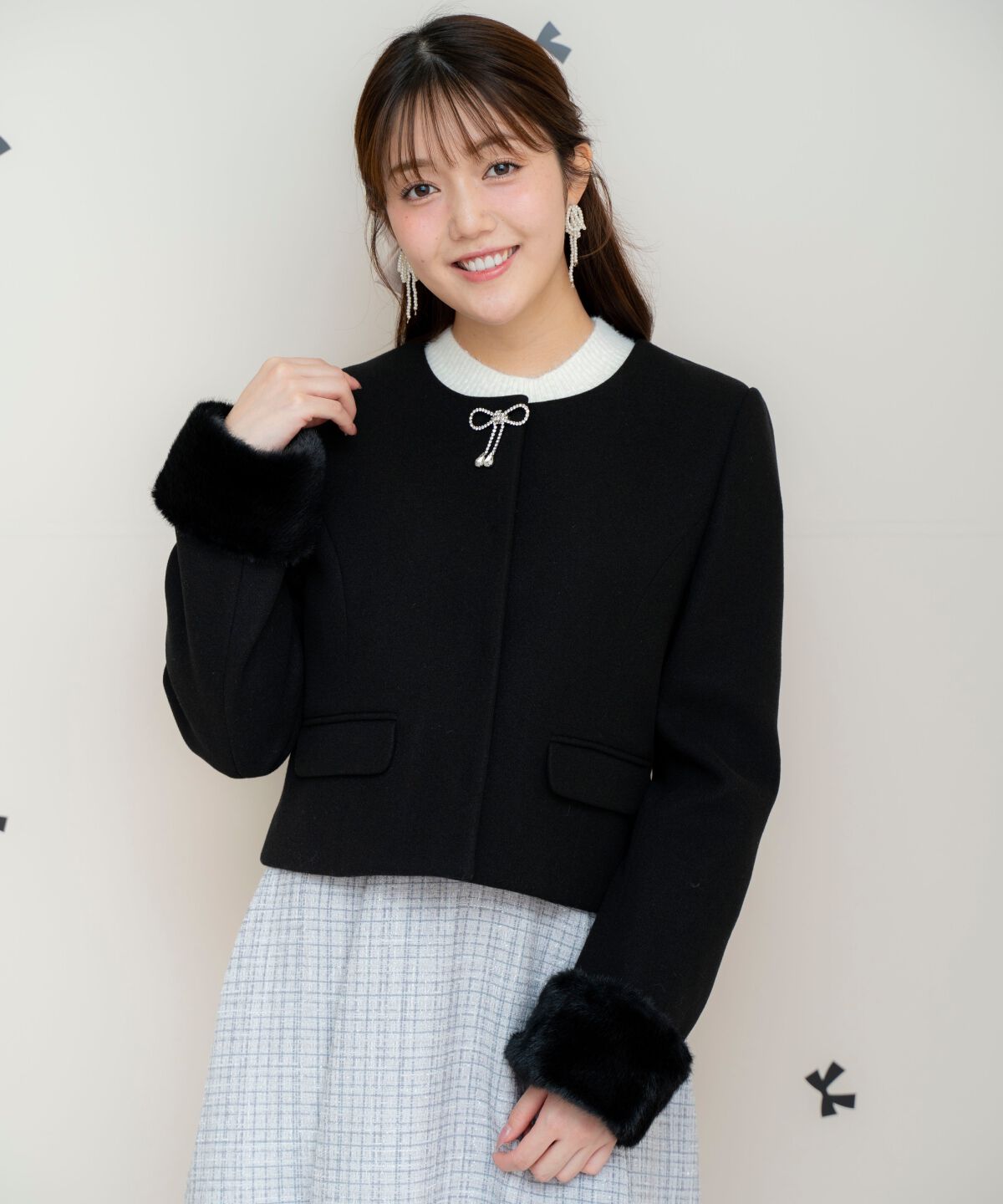 WILLSELECTION「ビジューリボンノーカラーコート」|ノーカラーコート|