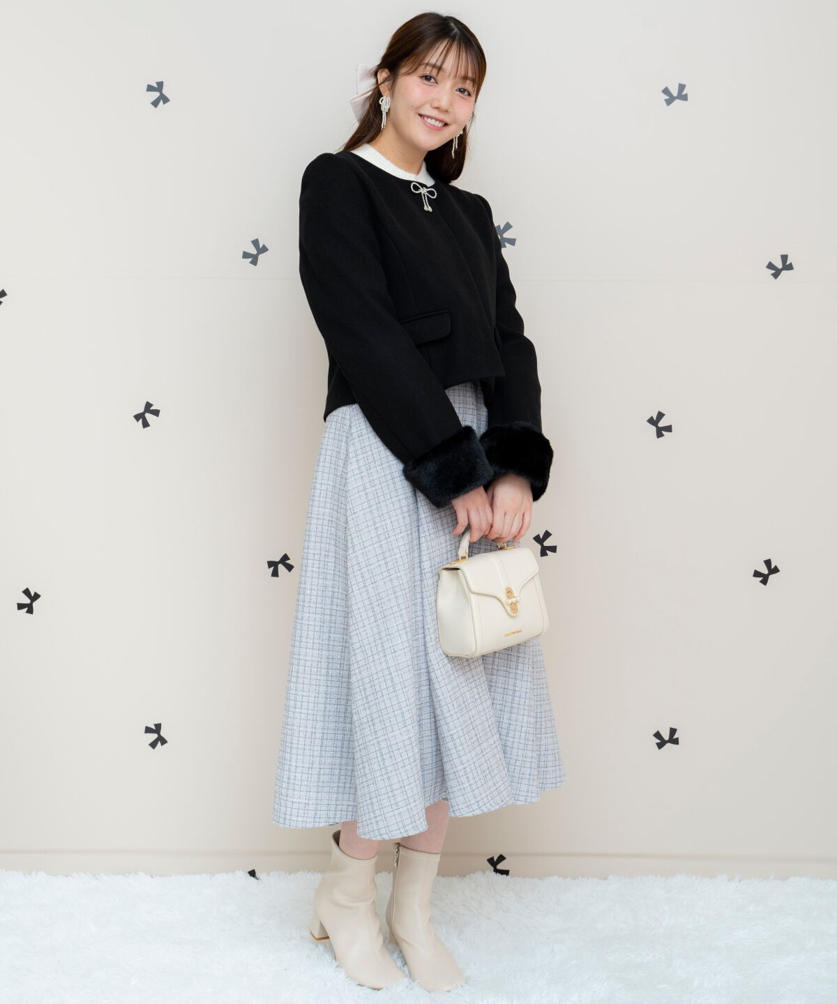 WILLSELECTION「ビジューリボンノーカラーコート」|ノーカラーコート|