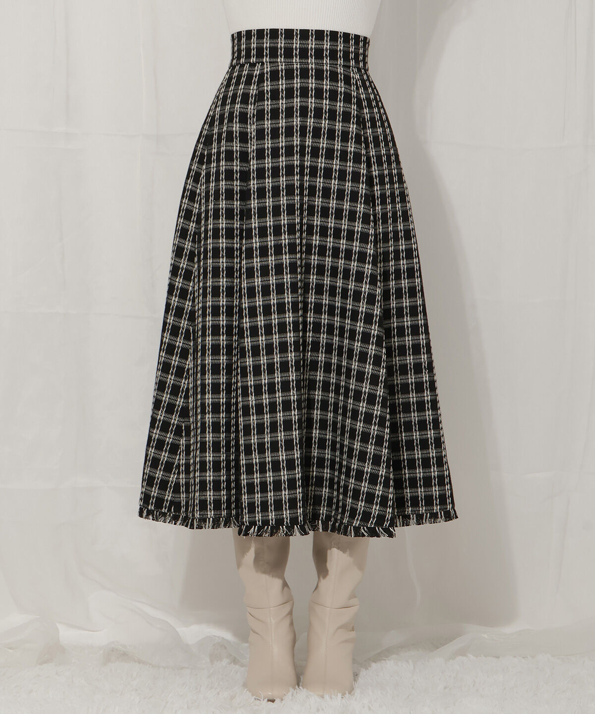 WILLSELECTION「フリンジチェック柄スカート」|フレア|
