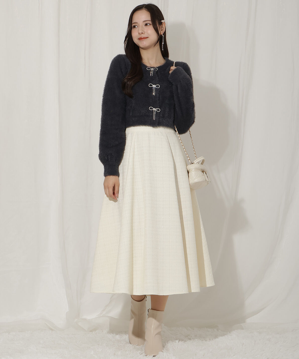 WILLSELECTION「リボンモチーフシャギーカーディガン」|カーディガン|