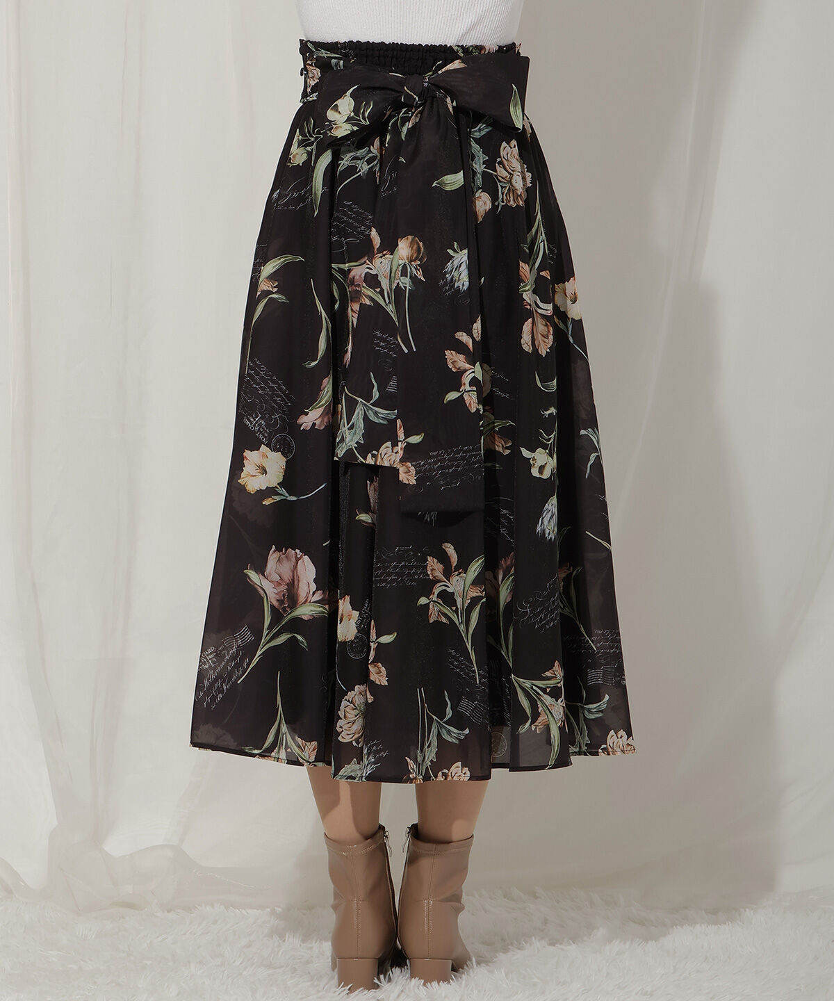 WILLSELECTION「ビッグリボンシアーフラワースカート」|フレア|