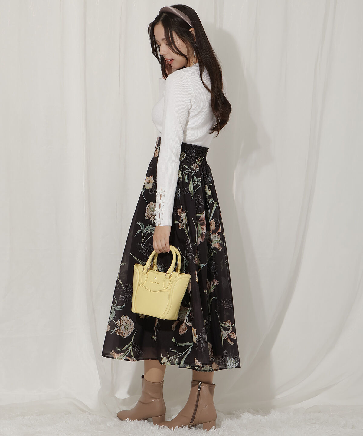 WILLSELECTION「ビッグリボンシアーフラワースカート」|フレア|