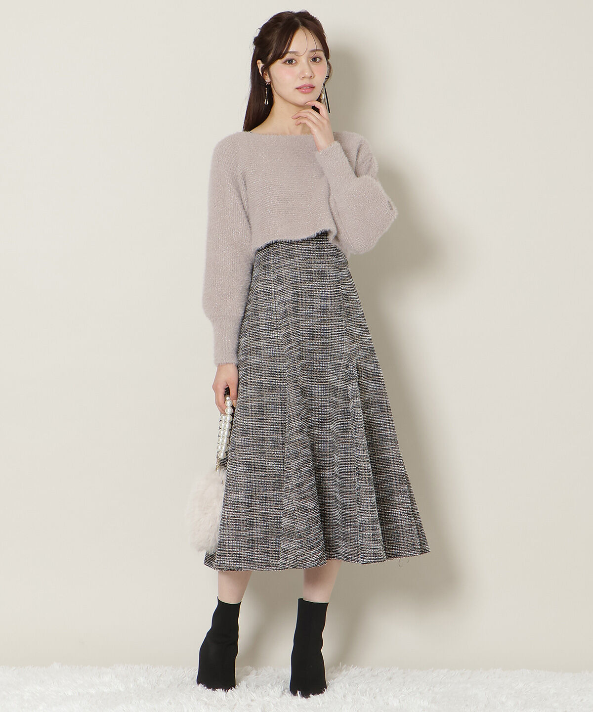 WILLSELECTION「カットツイードワンピース&times;フェザーニットSET」|ワンピース|ベージュ