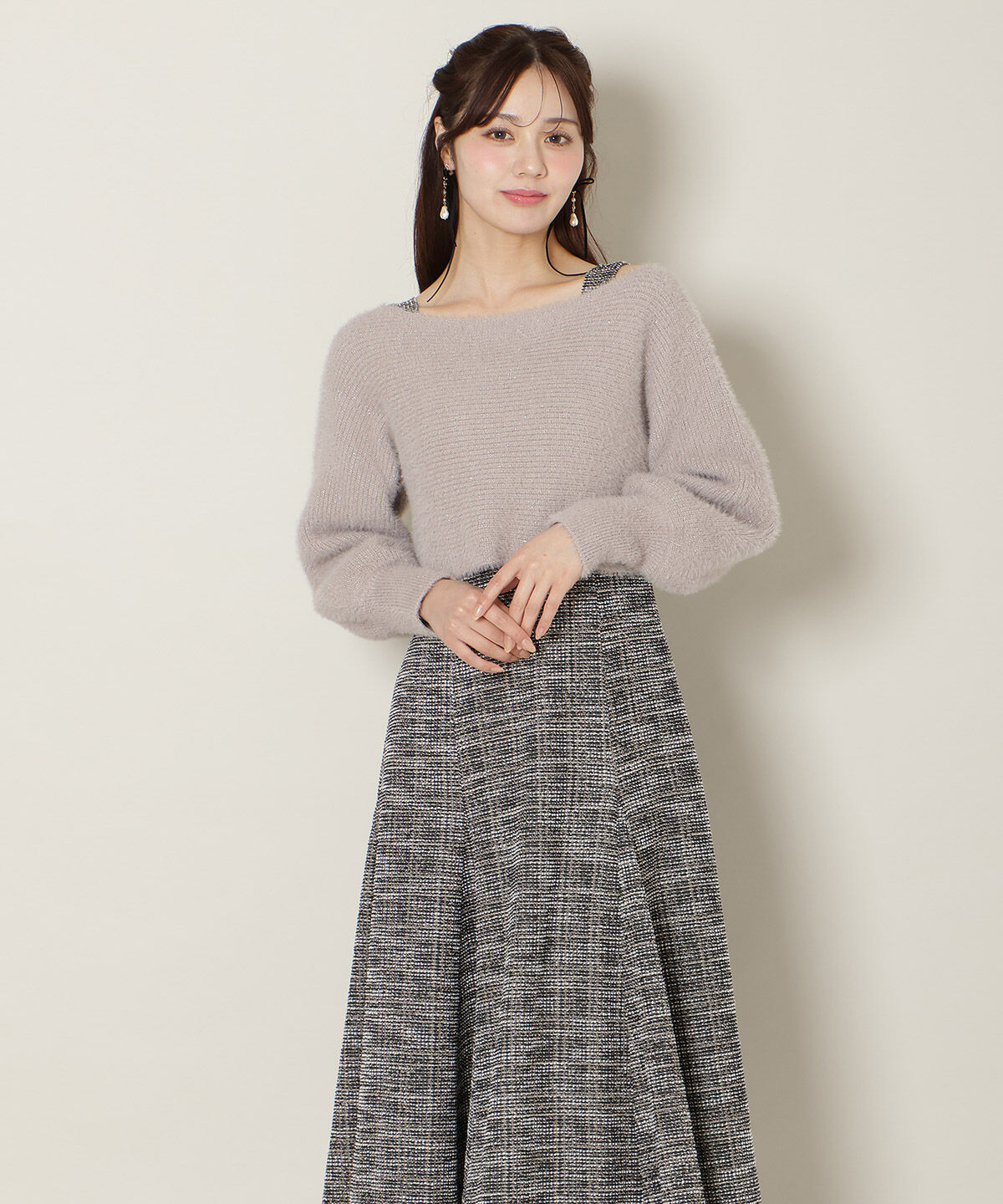 WILLSELECTION「カットツイードワンピース&times;フェザーニットSET」|ワンピース|