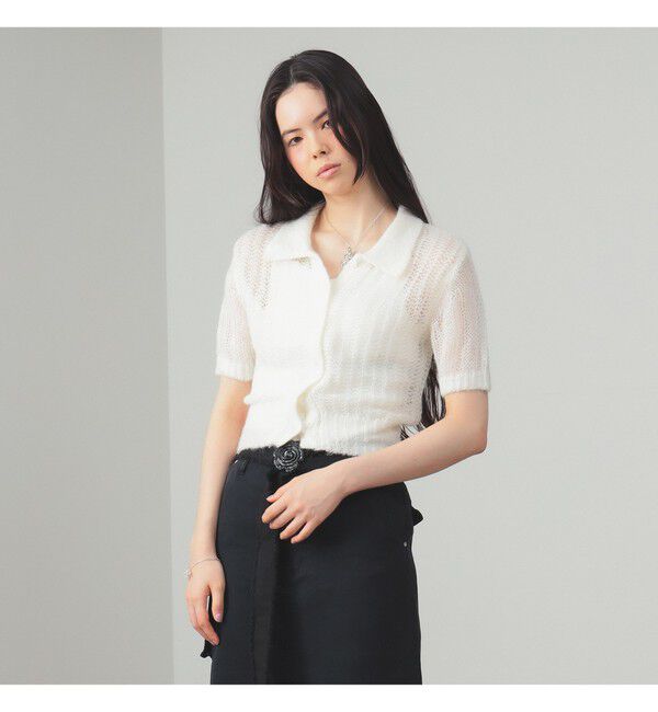 Ray BEAMS 「シャギー メッシュ ポロ カーディガン」|ニット・セーター|