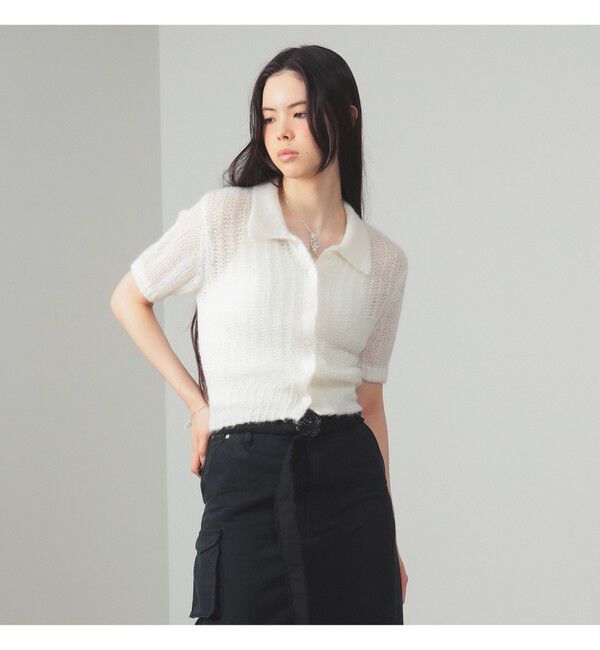 Ray BEAMS 「シャギー メッシュ ポロ カーディガン」|ニット・セーター|