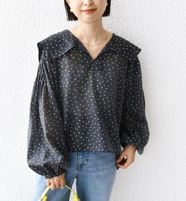 SHIPS for women「【WEB限定】〈手洗い可能〉ドット / レオパード プリント シアー ブラウス」|シャツ・ブラウス|ブラック