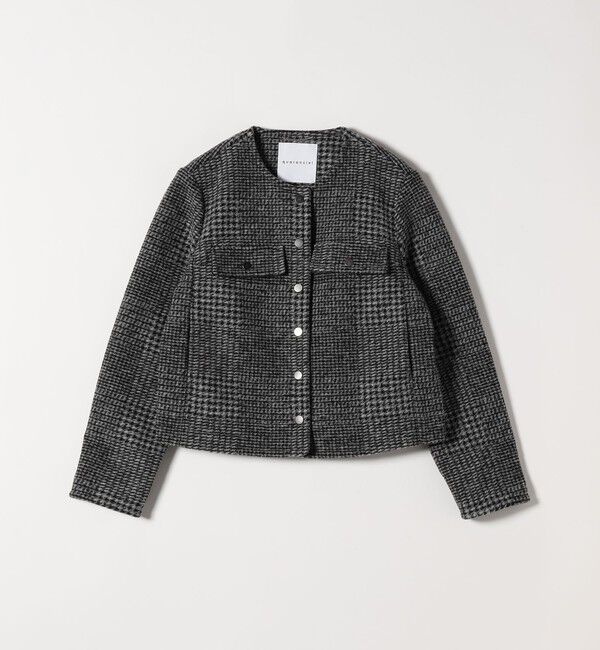 quaranciel「quaranciel: ボンディング チェック ノーカラー ショート ジャケット」|ノーカラーコート|