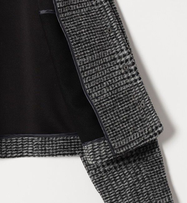 quaranciel「quaranciel: ボンディング チェック ノーカラー ショート ジャケット」|ノーカラーコート|