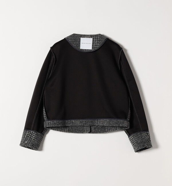 quaranciel「quaranciel: ボンディング チェック ノーカラー ショート ジャケット」|ノーカラーコート|