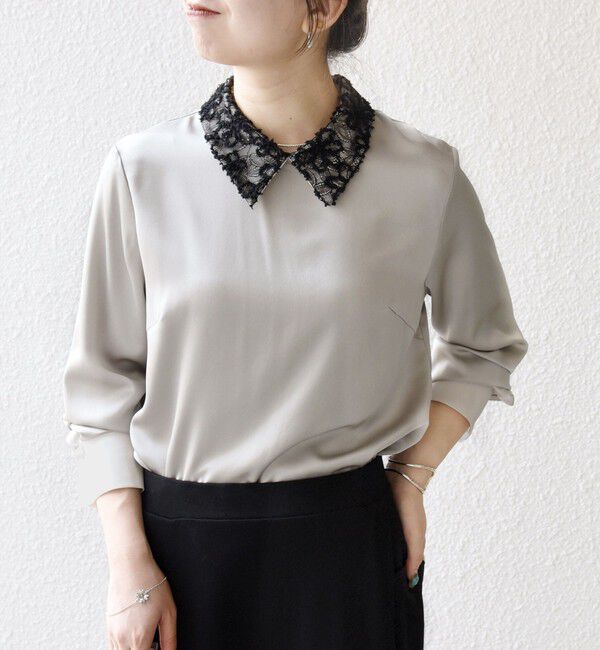 SHIPS any「《一部追加予約》SHIPS any:〈洗濯機可能〉サテン レースカラー ブラウス」|シャツ・ブラウス|