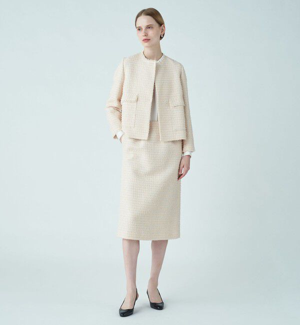 タグ付き✨Ballseyミックスヤーンツイードノーカラージャケット　スカート38 □ミックスヤーンツイード ノーカラージャケット｜トゥモローランド