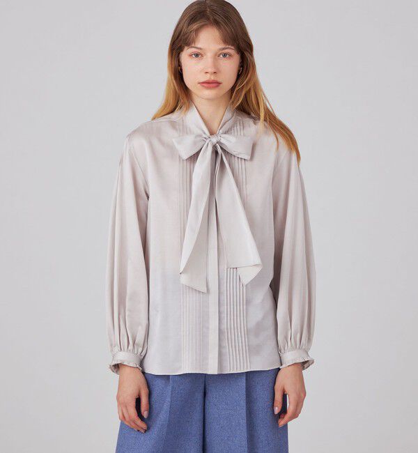 Ballsey「コットンシルクサテン ピンタックボウタイブラウス」|シャツ・ブラウス|
