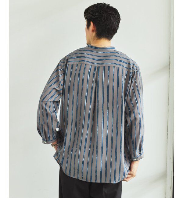 EDIFICE「ストライプ ドレーピー 8分袖 バンドカラープルオーバーシャツ」|シャツ・ブラウス|
