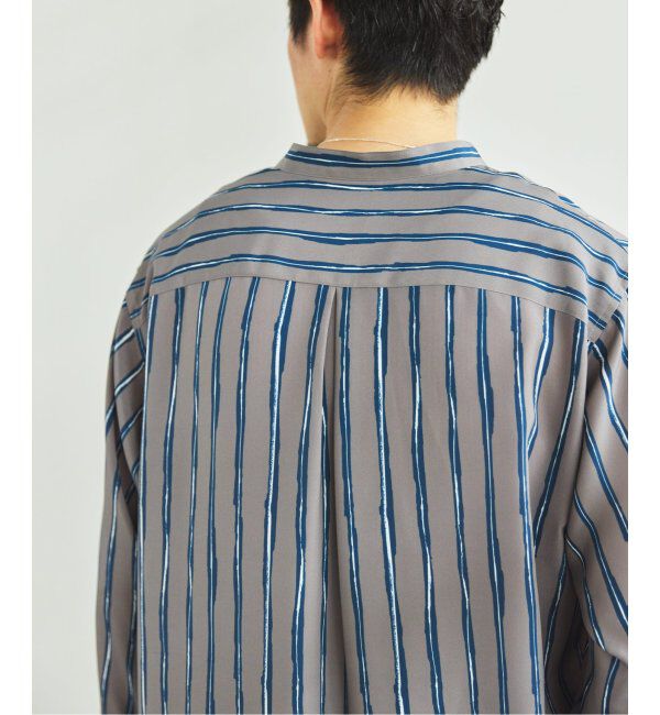 EDIFICE「ストライプ ドレーピー 8分袖 バンドカラープルオーバーシャツ」|シャツ・ブラウス|