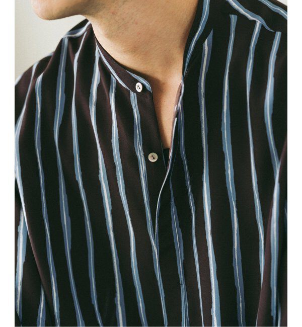 EDIFICE「ストライプ ドレーピー 8分袖 バンドカラープルオーバーシャツ」|シャツ・ブラウス|