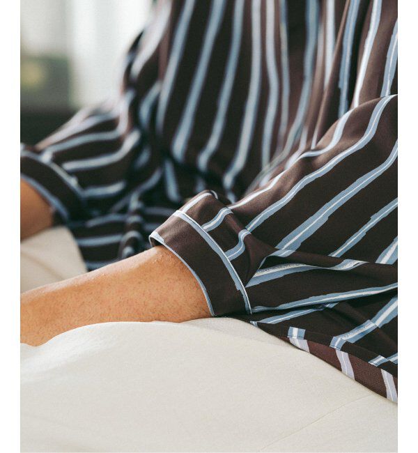 EDIFICE「ストライプ ドレーピー 8分袖 バンドカラープルオーバーシャツ」|シャツ・ブラウス|