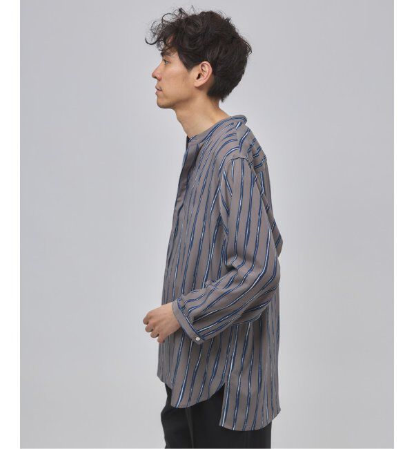 EDIFICE「ストライプ ドレーピー 8分袖 バンドカラープルオーバーシャツ」|シャツ・ブラウス|