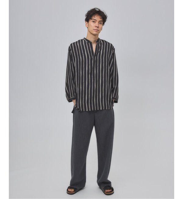 EDIFICE「ストライプ ドレーピー 8分袖 バンドカラープルオーバーシャツ」|シャツ・ブラウス|