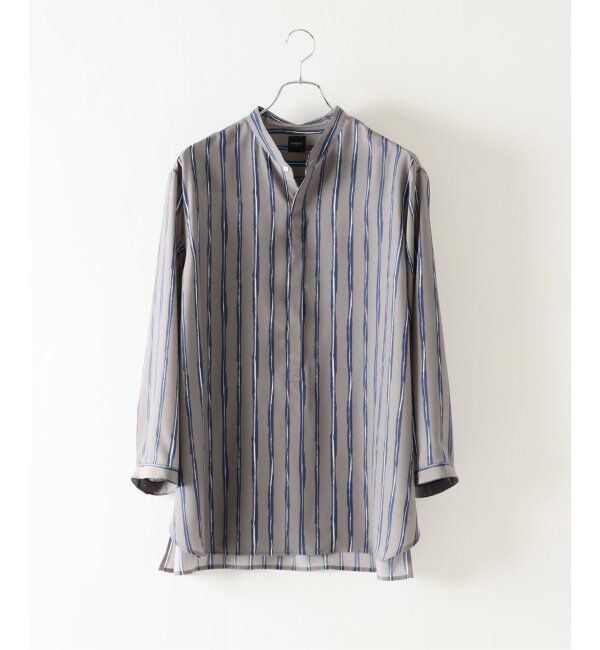EDIFICE「ストライプ ドレーピー 8分袖 バンドカラープルオーバーシャツ」|シャツ・ブラウス|