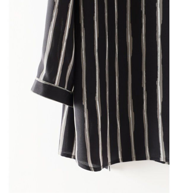 EDIFICE「ストライプ ドレーピー 8分袖 バンドカラープルオーバーシャツ」|シャツ・ブラウス|