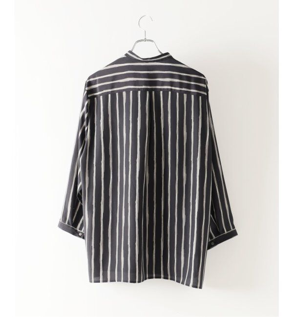EDIFICE「ストライプ ドレーピー 8分袖 バンドカラープルオーバーシャツ」|シャツ・ブラウス|