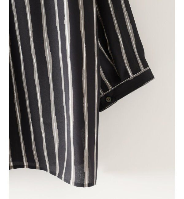 EDIFICE「ストライプ ドレーピー 8分袖 バンドカラープルオーバーシャツ」|シャツ・ブラウス|