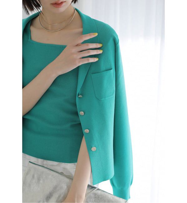  「【洗える】開襟アンサンブル」|ニット・セーター|グリーン