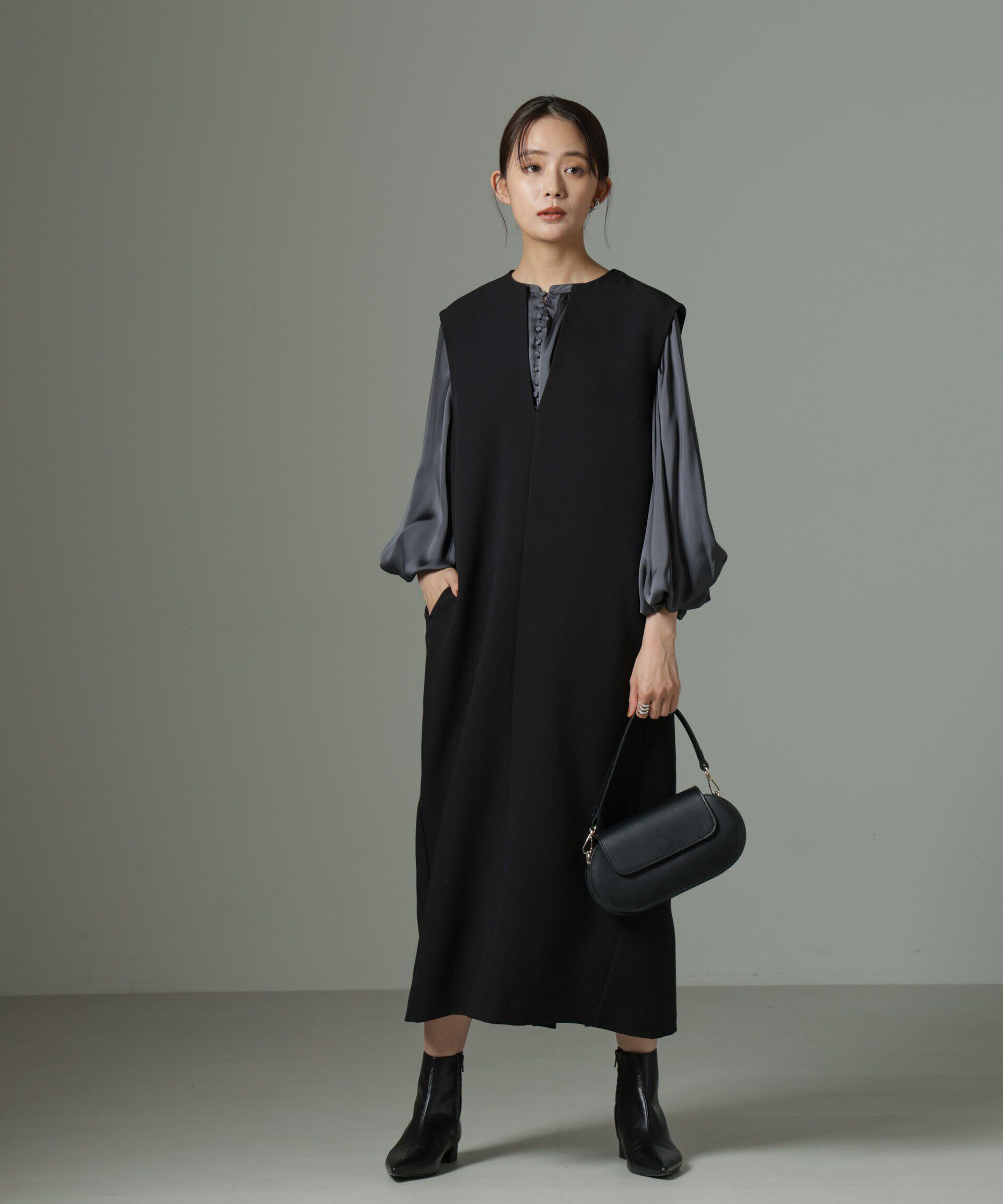 nano･universe「キーネックワンピース」|ワンピース|ブラック