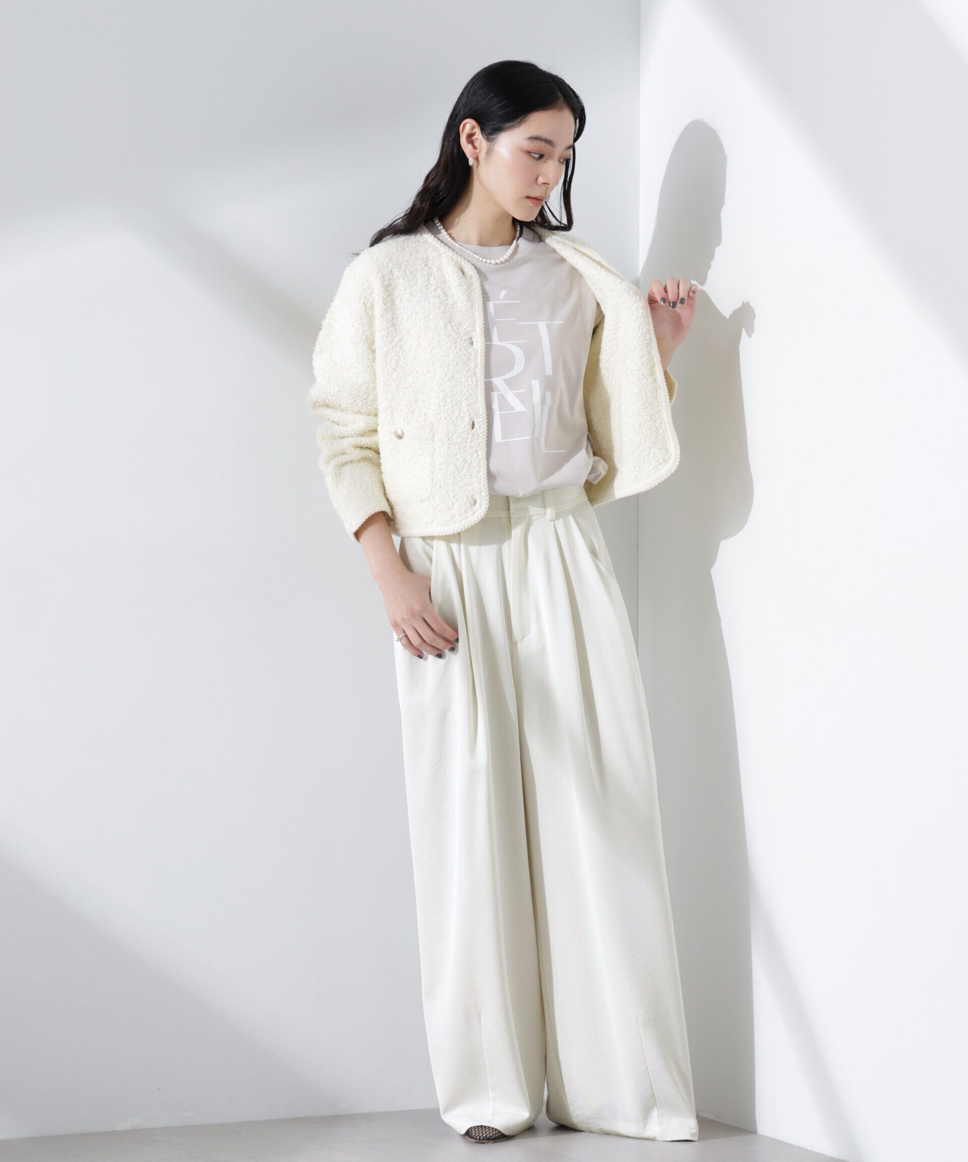 nano･universe「ダルサテンカーブタックパンツ」|チノ|