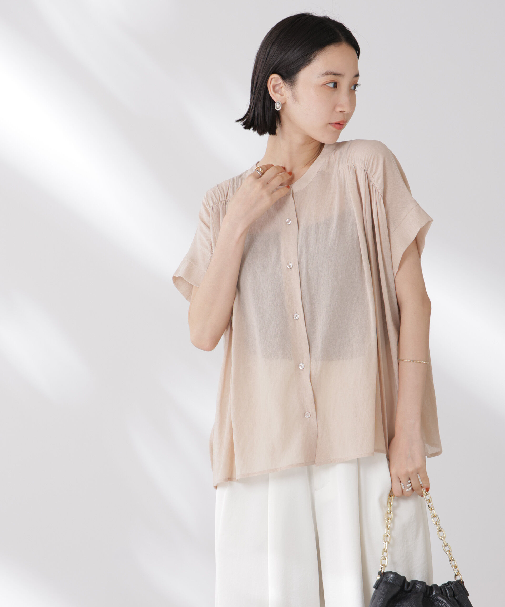 nano･universe「バックフリルギャザーシアーブラウス(セットアップ可)」|シャツ・ブラウス|