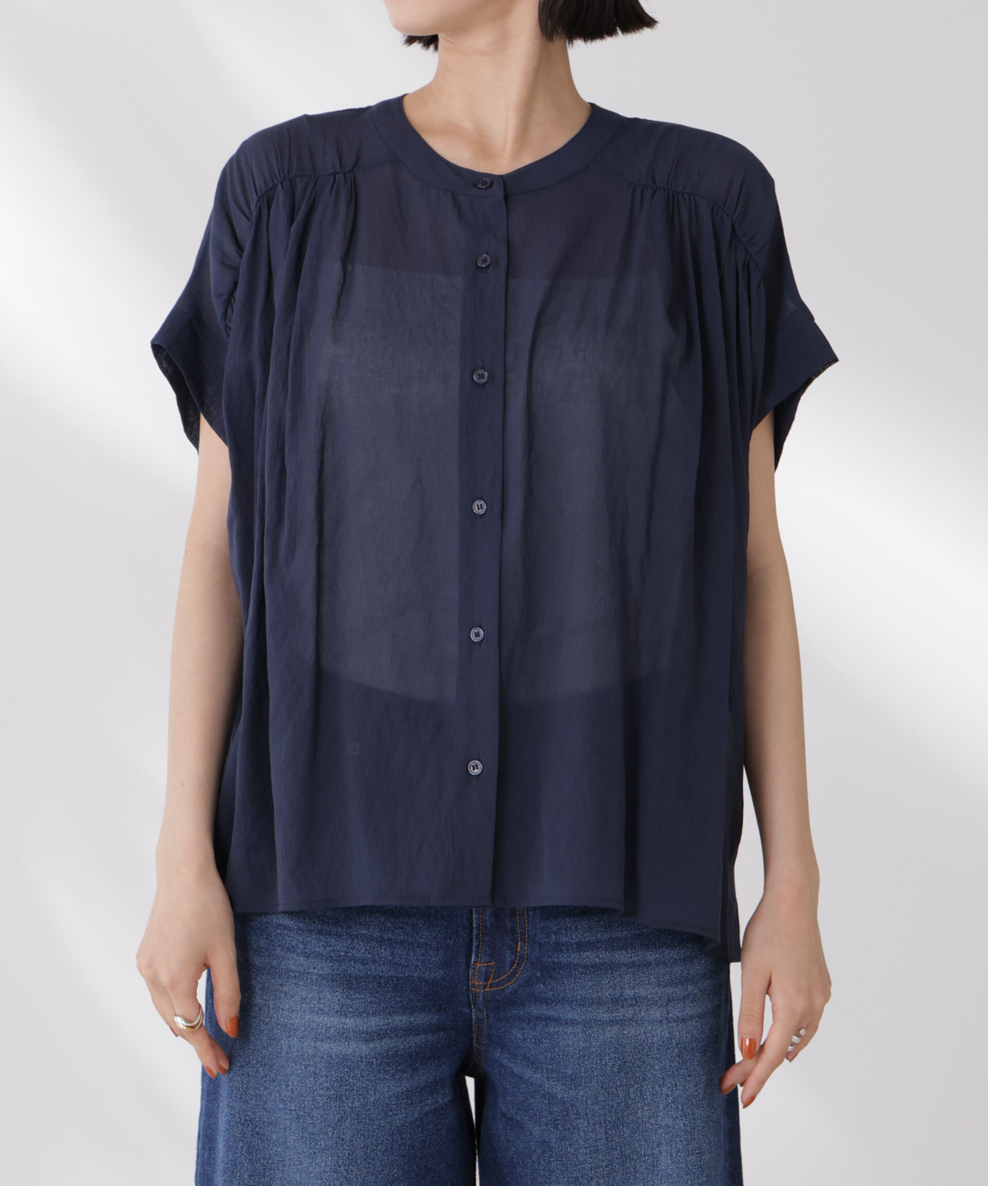 nano･universe「バックフリルギャザーシアーブラウス(セットアップ可)」|シャツ・ブラウス|