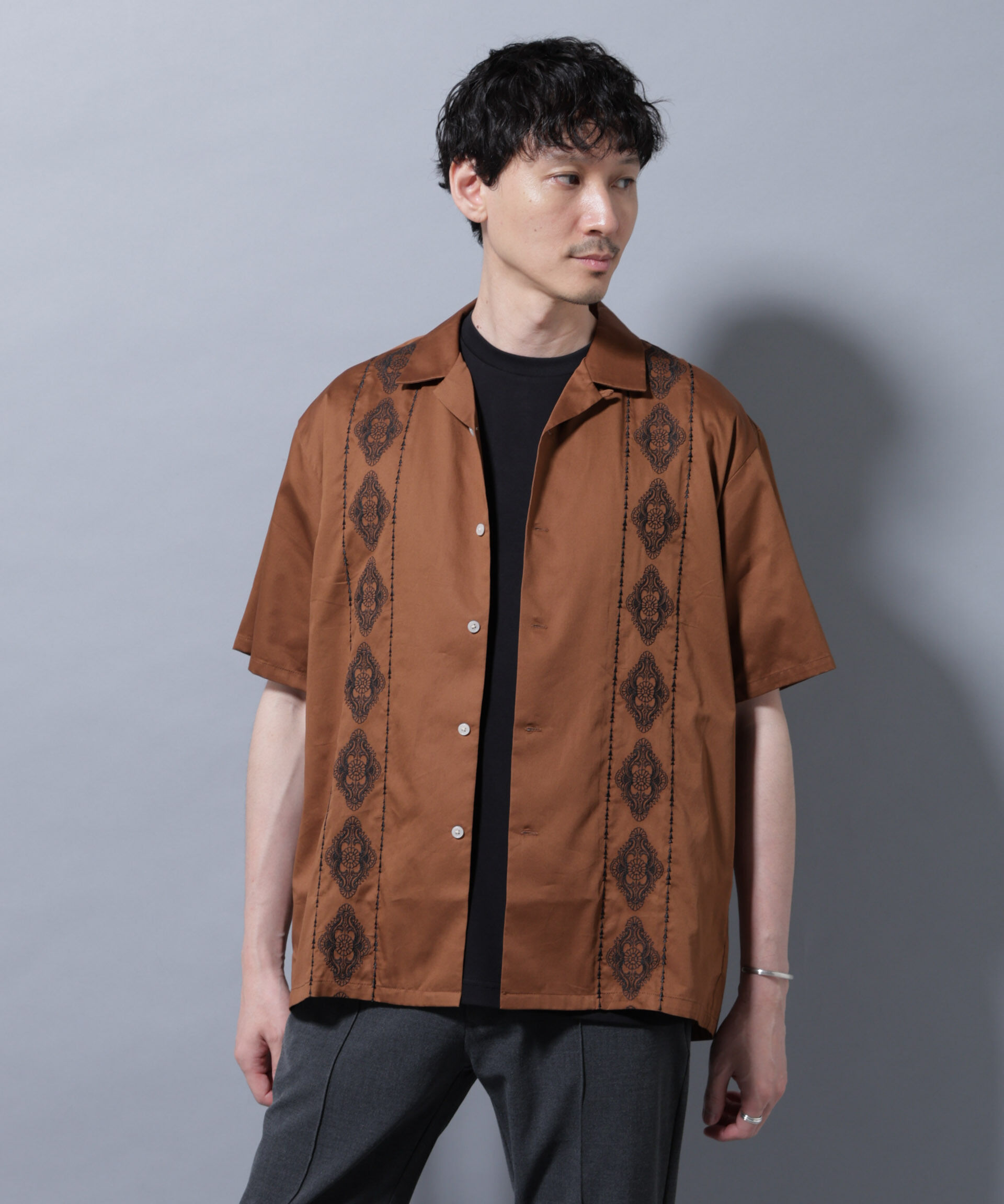 nano･universe「エンブロイダリー オープンカラーシャツ」|シャツ・ブラウス|