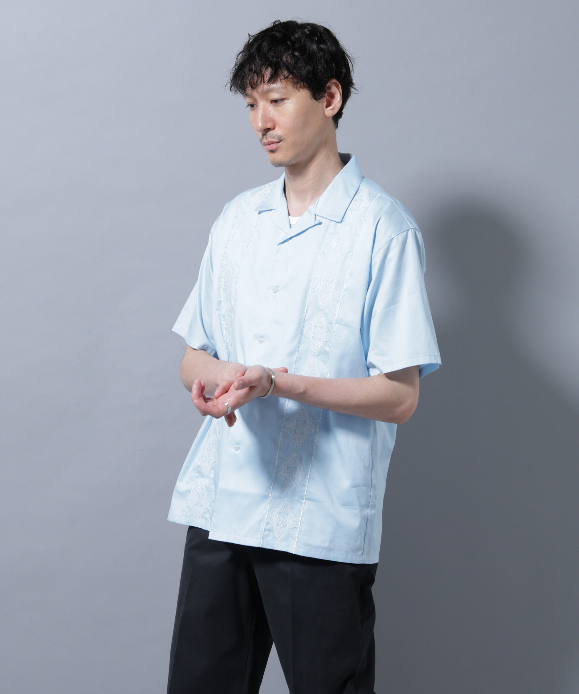 nano･universe「エンブロイダリー オープンカラーシャツ」|シャツ・ブラウス|