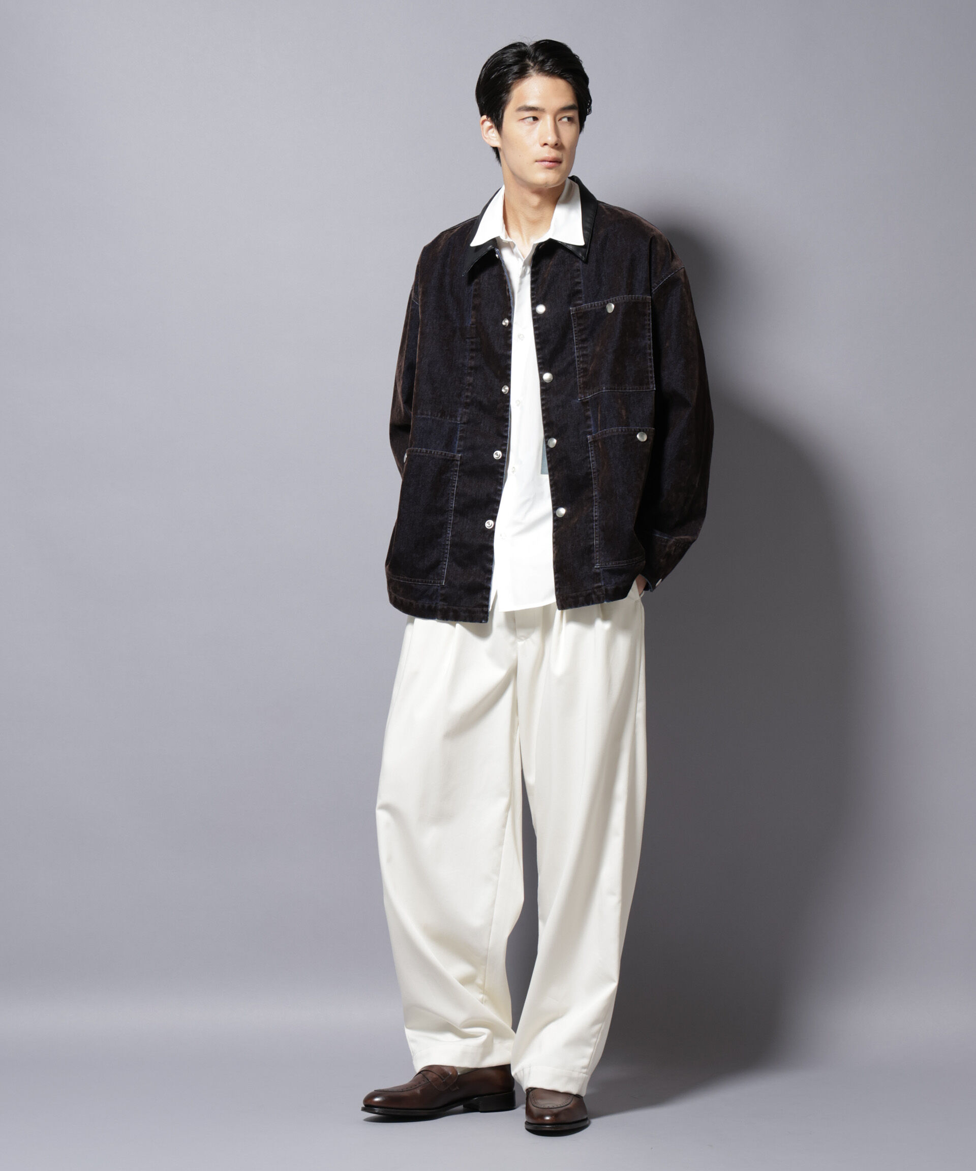 nano･universe「フロッキーデニム オーバージャケット」|ブルゾン・スタジャン|