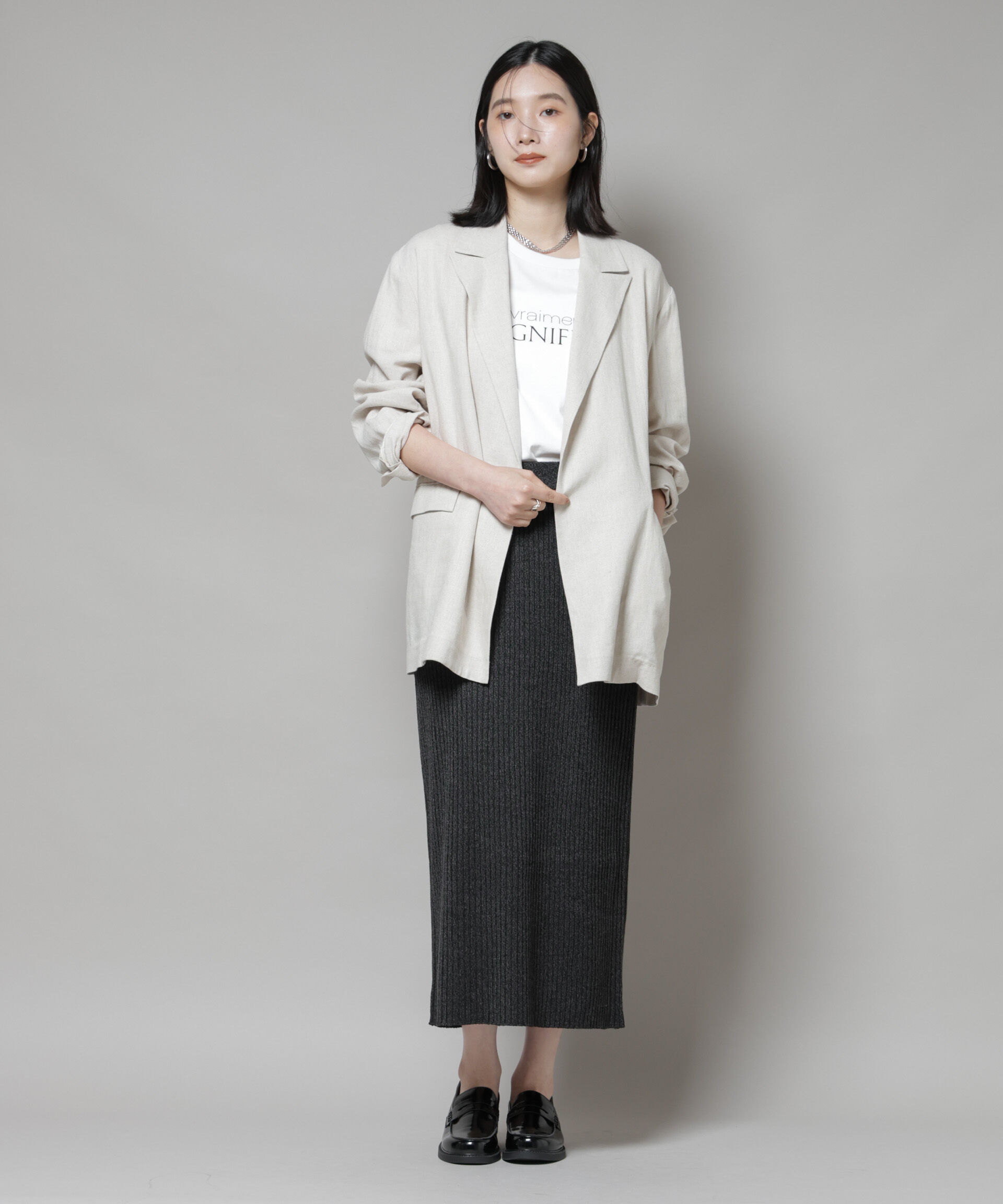  「メランジリブタイトスカート(セットアップ可)」|タイト|