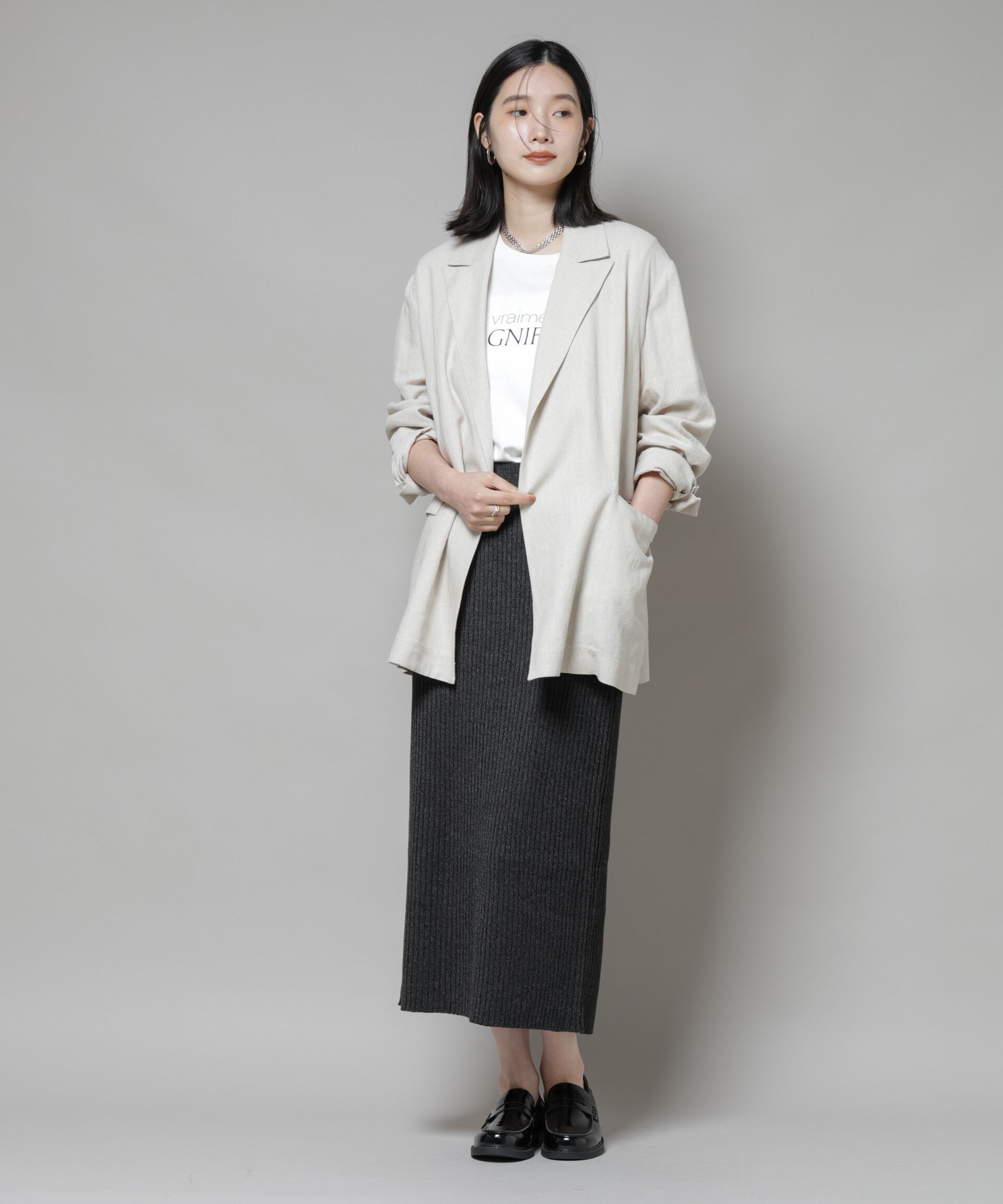  「メランジリブタイトスカート(セットアップ可)」|タイト|