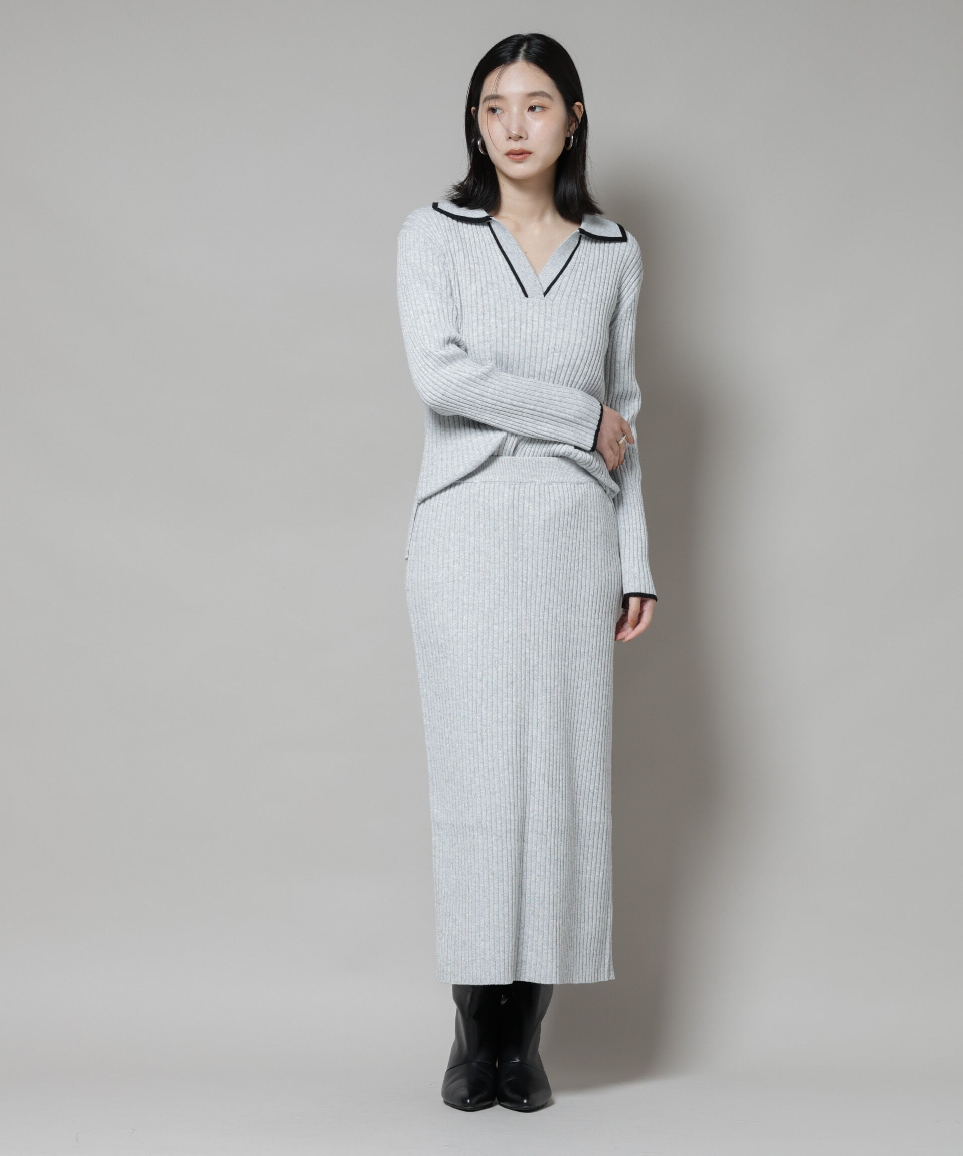  「メランジリブタイトスカート(セットアップ可)」|タイト|